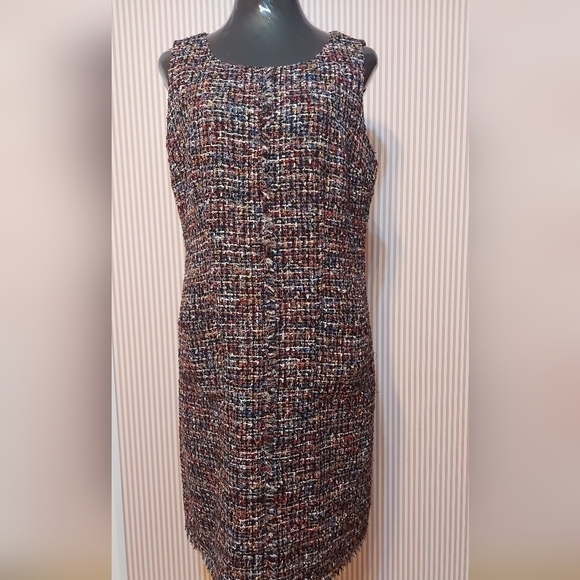 Dark Academia Dress Sleeveless Multitone Tweed Holiday Office Wear - Picture 2 of 14